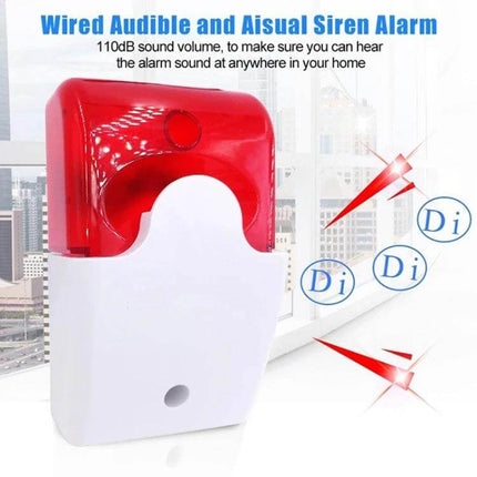 Mini Wired Red Strobe Siren for Home Burglar Security - compact wired red strobe with 110dB audible alarm and flashing light for home protection