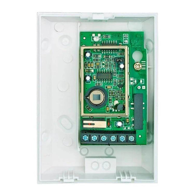 Wired Passive Infrared Motion Sensor for Home Security Detection inside white enclosure showing PCB and terminal connections