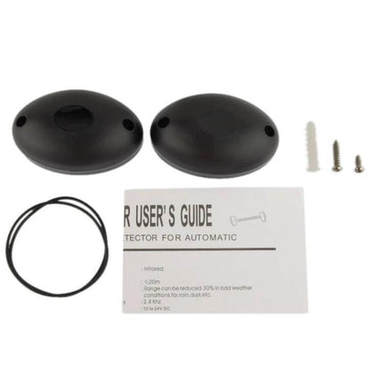 Single Beam Infrared Security Detector with 20 Meter Range - black transmitter and receiver pair with mounting screws and user guide