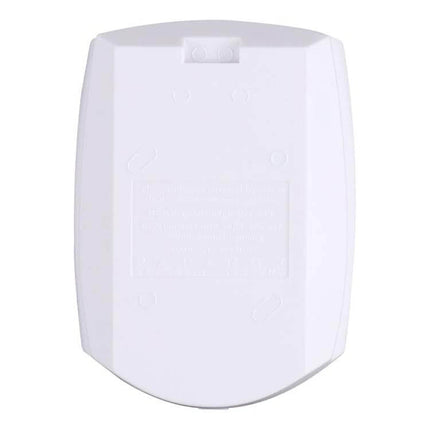 PIR Motion Sensor with Adjustable Sensitivity for Home Security white wall-mounted PIR motion detector showing back casing and battery compartment