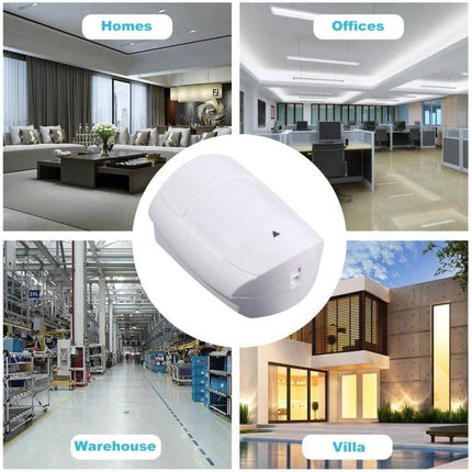 PIR Motion Sensor with Adjustable Sensitivity for Home Security installed in homes, offices, warehouses and villas