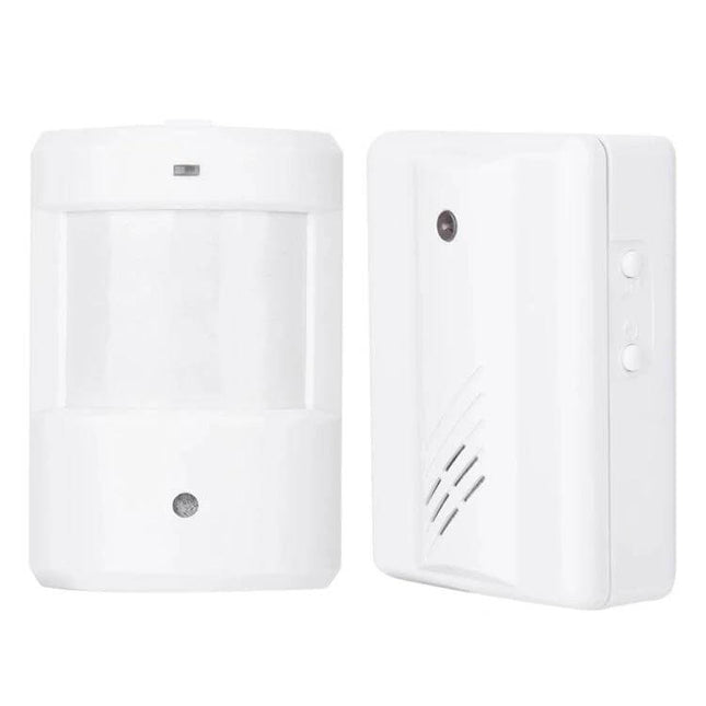 Electro Guard Wireless Doorbell for Home Entry Alerts showing white motion detector and receiver unit