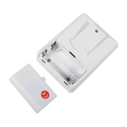 Electro Guard Wireless Doorbell for Home Entry Alerts - white wireless detector unit with open battery compartment and removable cover