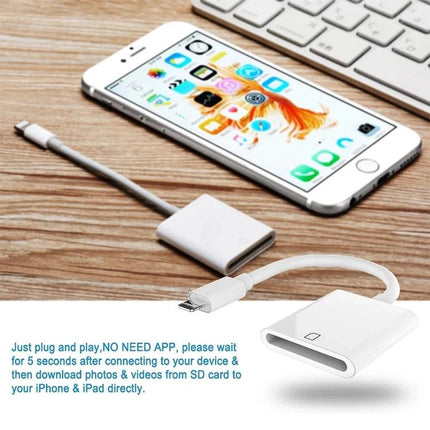 Essential SD Card Reader for Daily Photo Transfers and Sharing - compact white plug-and-play SD card reader connected to smartphone for quick photo and video import