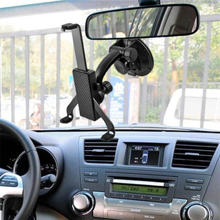 Windshield Tablet Mount For iPad Mini And iPad 2 And 3 securely mounted on car windshield with gooseneck and strong suction cup for stable hands-free viewing