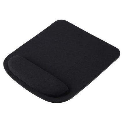 Ergonomic Cloth Mouse Pad with Wrist Rest for Desk Use - black cloth surface with cushioned wrist support and non-slip rubber base