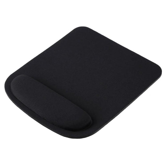 Ergonomic Cloth Mouse Pad with Wrist Rest for Desk Use - black cloth surface with cushioned wrist support and non-slip rubber base