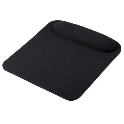 Ergonomic Cloth Mouse Pad with Wrist Rest for Desk Use black cloth surface with cushioned wrist support and non-slip rubber base