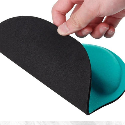 Set of 2 Foot-Shaped Cloth Gel Wrist Rest Mouse Pads showing teal gel-filled foot-shaped pad with black cloth surface and hand peeling edge