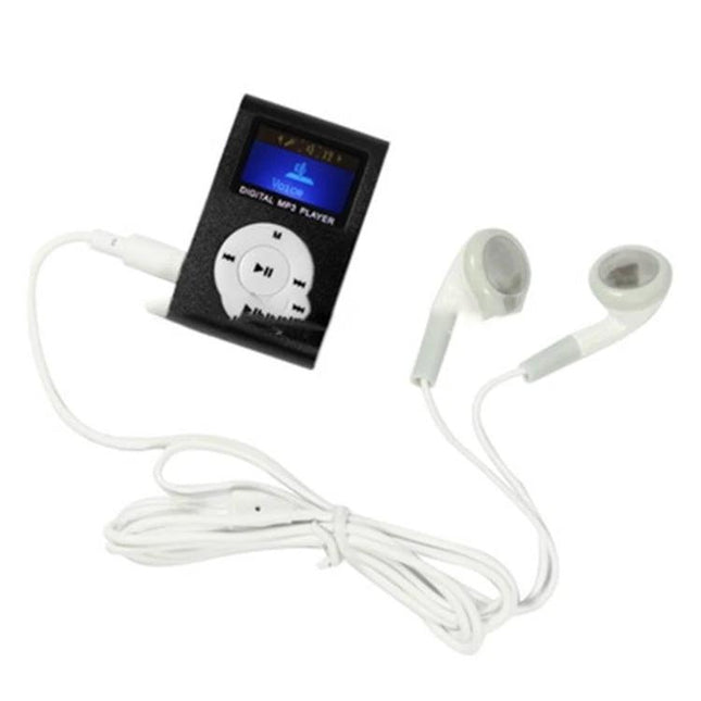 MP3 Player with LCD Screen, TF Card Support, and Metal Clip for Portable Music compact black MP3 player with 1.1-inch LCD, TF card slot and earphones