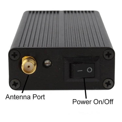 Portable Wireless Signal Jammer for Privacy in Public Areas — compact black device front view with antenna port and power on/off switch