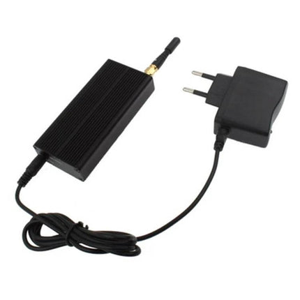 Portable Wireless Signal Jammer for Privacy in Public Areas - compact black jammer device with antenna and power adapter