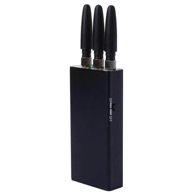 Portable Cell Phone Signal Jammer for Privacy and Safety - compact black 3-antenna portable jammer for meetings and family privacy