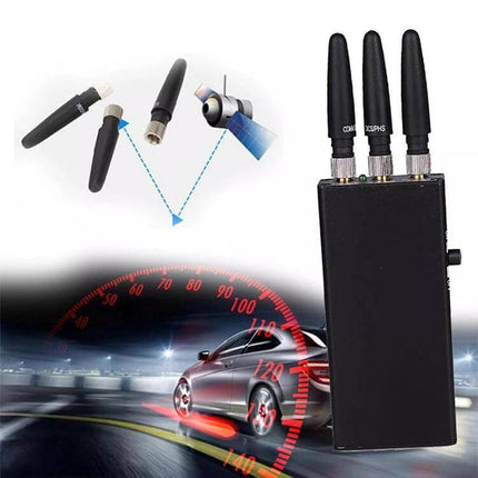 Portable Cell Phone Signal Jammer for Privacy and Safety compact 3-antenna device blocking GSM CDMA DCS PHS GPS in cars and meetings