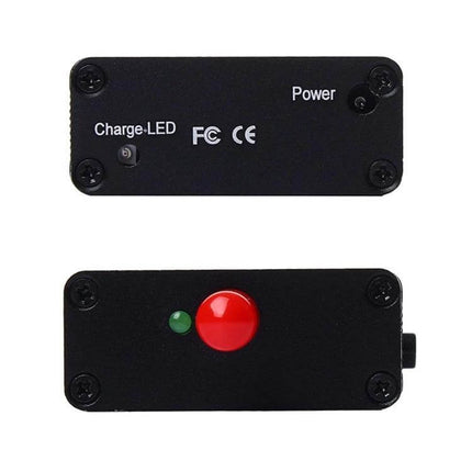 Portable GPS Jammer for Everyday Privacy Protection compact black device with red power button and green charge LED, shown front and back