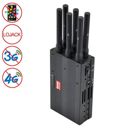 Portable Mobile Phone Signal Jammer with 20 Meter Coverage black handheld unit with five antennas for meetings and controlled environments
