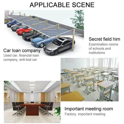 Portable Mobile Phone Signal Jammer with 20 Meter Coverage shown protecting meeting rooms, classrooms and parking areas