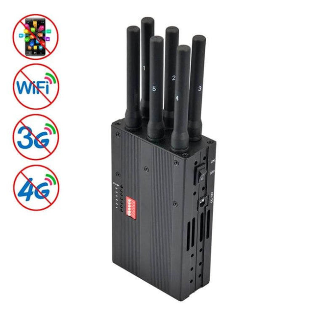 Wireless Mobile Signal Jammer for Privacy, Blocks Calls and Data up to 20 Meters - 6-antenna handheld jammer blocking WiFi 3G 4G in meetings and travel