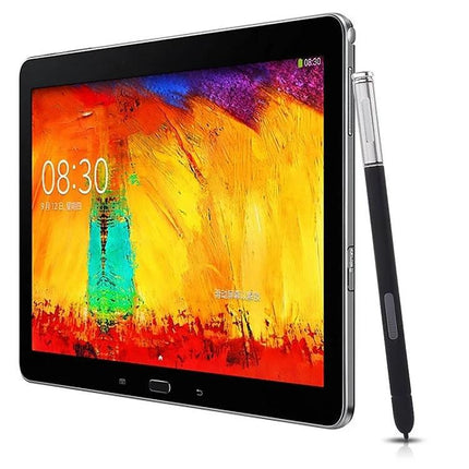 Stylus Pen for Samsung Galaxy Note 10.1 (2014) and Note 12.2 Tablets - ergonomic black stylus beside tablet for precise note-taking and sketching