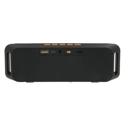 Compact Bluetooth Speaker For Everyday Listening And Calls black portable speaker showing USB, micro‑USB, aux, TF slot and control buttons
