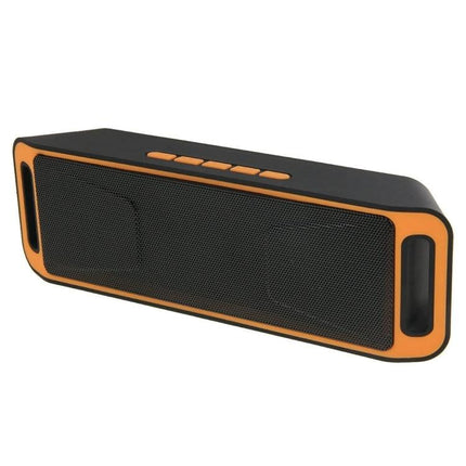 Compact Bluetooth Speaker For Everyday Listening And Calls slim orange-black speaker with TF card, 3.5mm input and FM radio