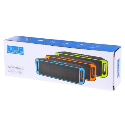 Compact Bluetooth Speaker For Everyday Listening And Calls showing boxed colorful portable speaker with controls and FM label