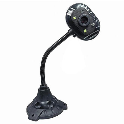 USB Webcam with Built-in Microphone and LED Lights for Video Calls on flexible stand, built-in mic and LED lights for clear calls