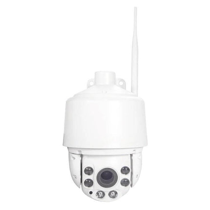 Wireless PTZ Surveillance Camera with 360-Degree Rotation white outdoor dome camera with antenna and IR LEDs