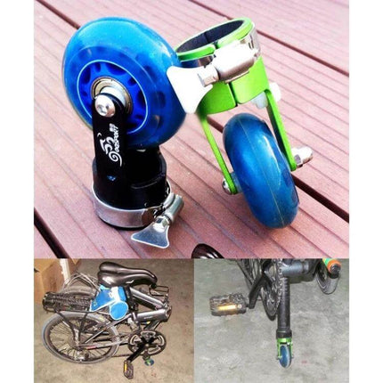 OQSPORT Folding Bicycle Booster Wheel For Easy Transit attached to seatpost for rolling folded bikes through stations