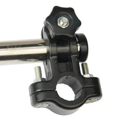 Umbrella Handlebar Holder Adjustable Mount For Bicycle - close-up of adjustable clamp and two-section tube mounting on bicycle handlebar