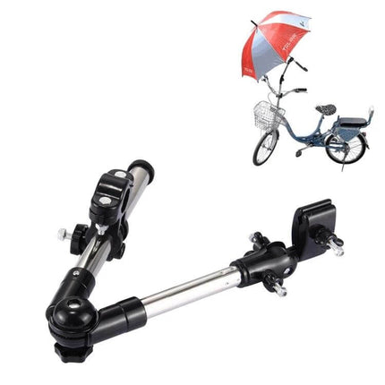 Universal Foldable Stainless Umbrella Mount For Bike Angle Adjustable clamp on handlebar holder with adjustable joints and stainless steel construction