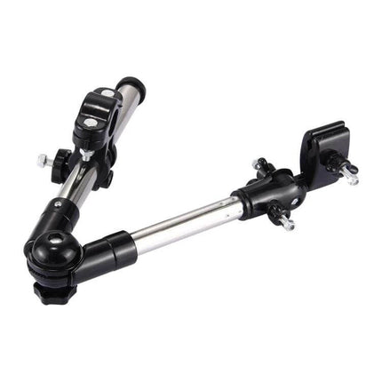 Universal Foldable Stainless Umbrella Mount For Bike Angle Adjustable shown folded stainless steel and ABS clamp attachment for handlebars