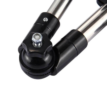 Universal Foldable Stainless Umbrella Mount For Bike Angle Adjustable stainless steel joint close-up showing adjustable swivel and locking bolt