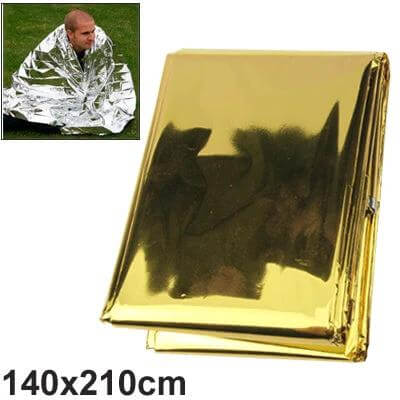 Emergency Blanket Aluminized 140x210 cm For Outdoor Use - aluminized reflective survival blanket folds pocket-size, head-to-toe coverage