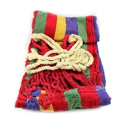 Red Stripe Canvas Hammock 190x100cm Camping Outdoors folded with ropes for camping and backyard relaxation
