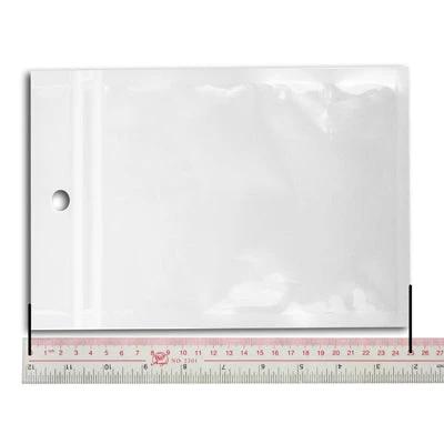 Clear Re-Sealable Poly Bags for Crafts, 100 Pack, 10.5 Inch clear resealable bag shown with ruler for size, ideal for beads and jewelry components