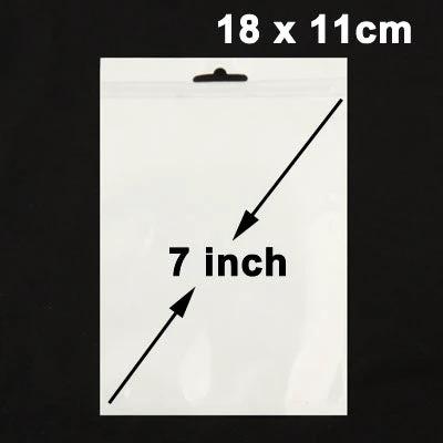 Anti-Static Zip Lock Bag for Electronics Protection, 18 x 11cm clear resealable bag shown with 7 inch diagonal measurement and hang hole