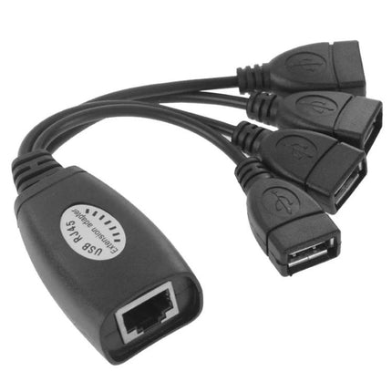 USB Ethernet Extender Adapter with 4 Ports for Remote Devices - black RJ45 to 4 USB-A hub for webcams printers keyboards up to 150ft