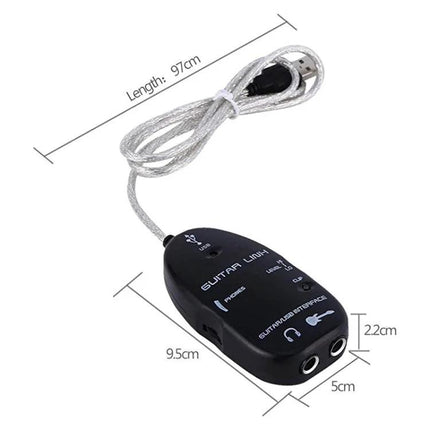 Guitar USB Cable for Everyday Recording and Practice - 97cm USB cable adapter with dual 1/4" jack and headphone loopback for PC/Mac practice