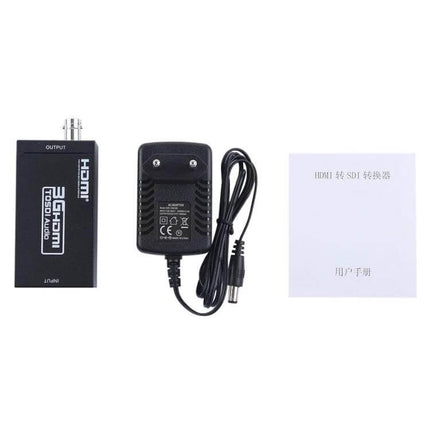 Mini HDMI to SDI Video Signal Converter for Professional Displays - compact HDMI to 3G‑SDI converter with power adapter and manual