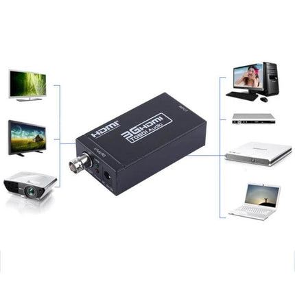 Mini HDMI to SDI Video Signal Converter for Professional Displays compact black converter box showing HDMI to SDI connections for monitors, projectors and computers