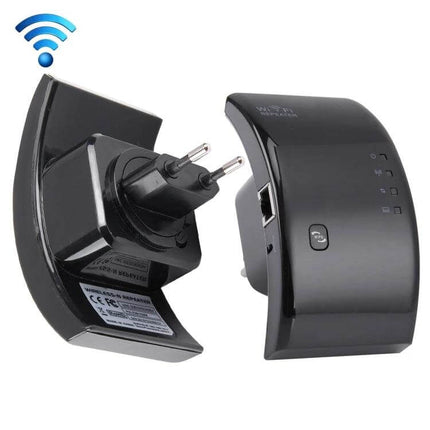 Wireless N WiFi Repeater for Expanding Coverage in Large Areas - black 300Mbps plug-in range extender for factories and community spaces