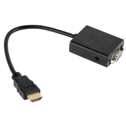 HDMI to VGA Video Conversion Cable with Audio Output, 26cm - black cable showing HDMI plug, VGA connector and audio jack