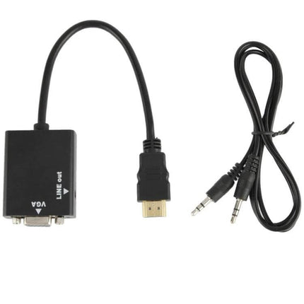 HDMI to VGA Video Conversion Cable with Audio Output, 26cm - black HDMI to VGA adapter with audio cable for laptops, consoles, projectors