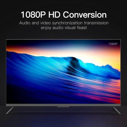 HDMI to VGA Video Conversion Cable with Audio Output, 26cm showing 1080P TV playback and audio output