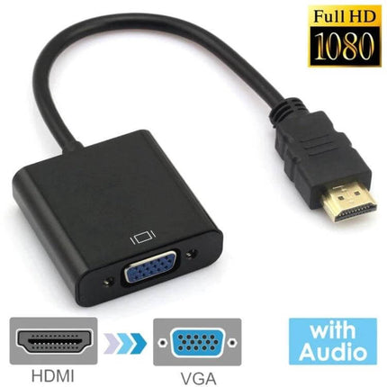 24cm HDMI to VGA Cable with Audio Output for Devices and Monitors connecting laptop HDMI to VGA monitor with audio jack, black compact adapter