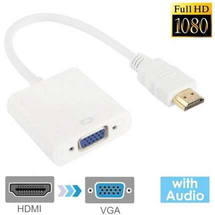 24cm HDMI to VGA Cable with Audio Output for Devices and Monitors - white adapter cable for connecting HDMI laptop to VGA monitor with audio