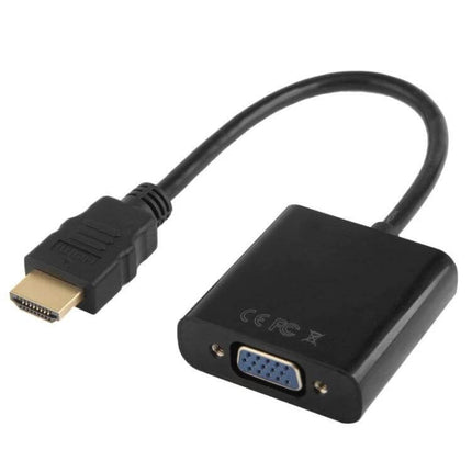 24cm HDMI to VGA Cable with Audio Output for Devices and Monitors black adapter cable showing HDMI plug and VGA port