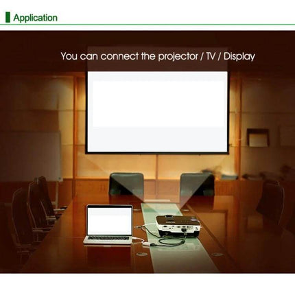 24cm HDMI to VGA Cable with Audio Output for Devices and Monitors connecting laptop to projector in a conference room setup