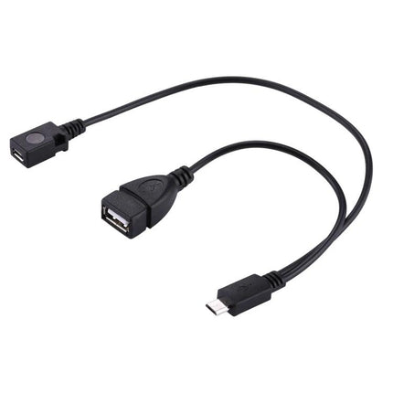 A Compact USB Cable for Daily Device Data Transfers at Home - black short USB 2.0 cable with micro-USB and female USB-A for quick phone to storage transfers